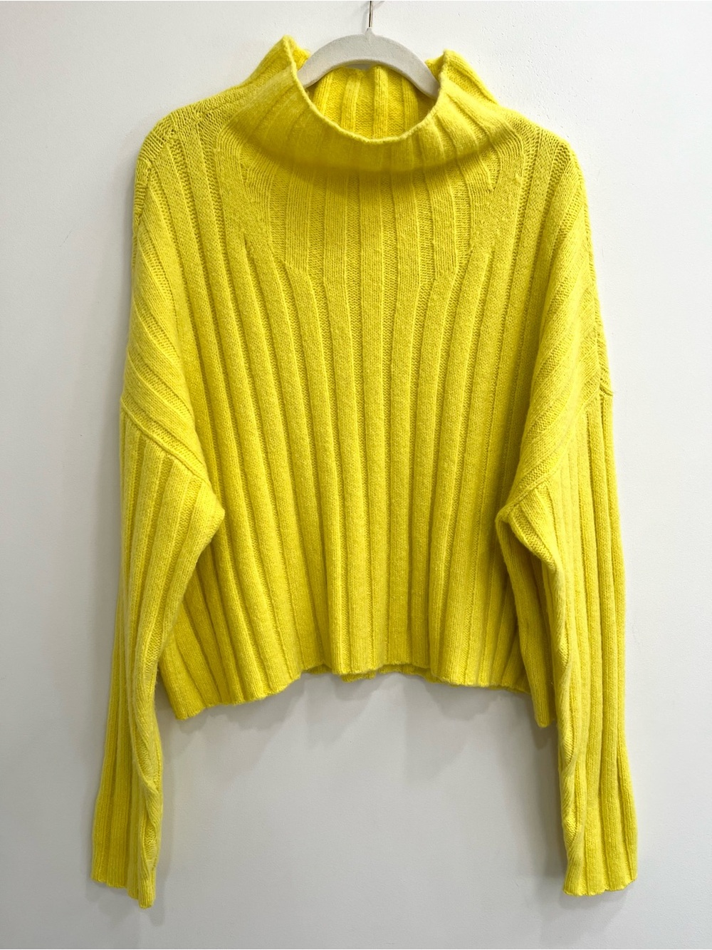 Anthropologie Maeve electric yellow funnel neck sweater mini skirt set wool yak - Picture 2 of 14